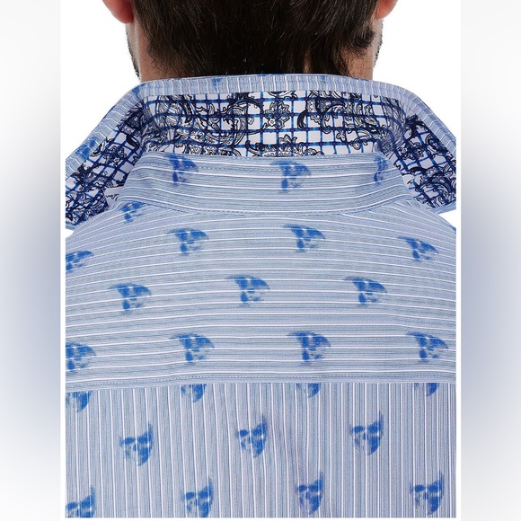 NWT Robert Graham Hockney Skull-Print Button-Down Shirt in Blue  Size XL - Picture 5 of 16